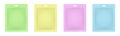 Green, yellow, pink and blue sachet or pouch. Vector bags mockup, wet wipes paper or foil packs Royalty Free Stock Photo